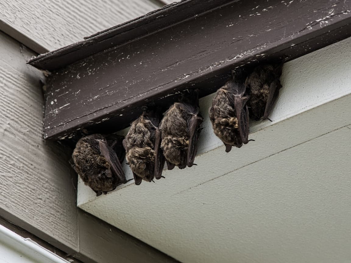 Bats roosting under the eave and soffit of a home's roofline
