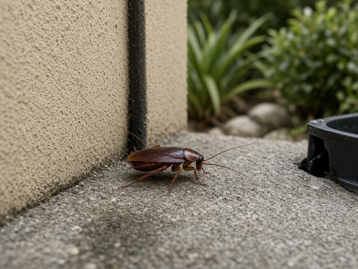 A cockroach entering a Florida home near the foundation