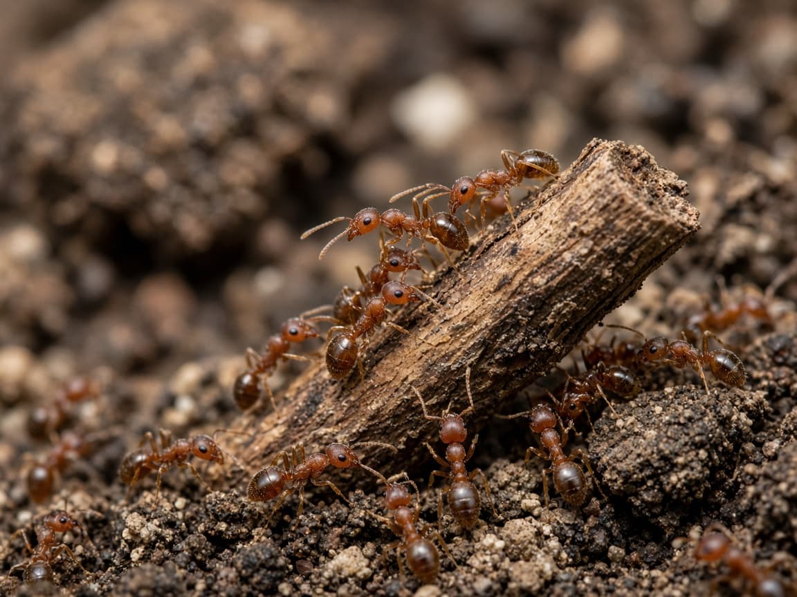 Close-up of a cluster of red imported fire ants