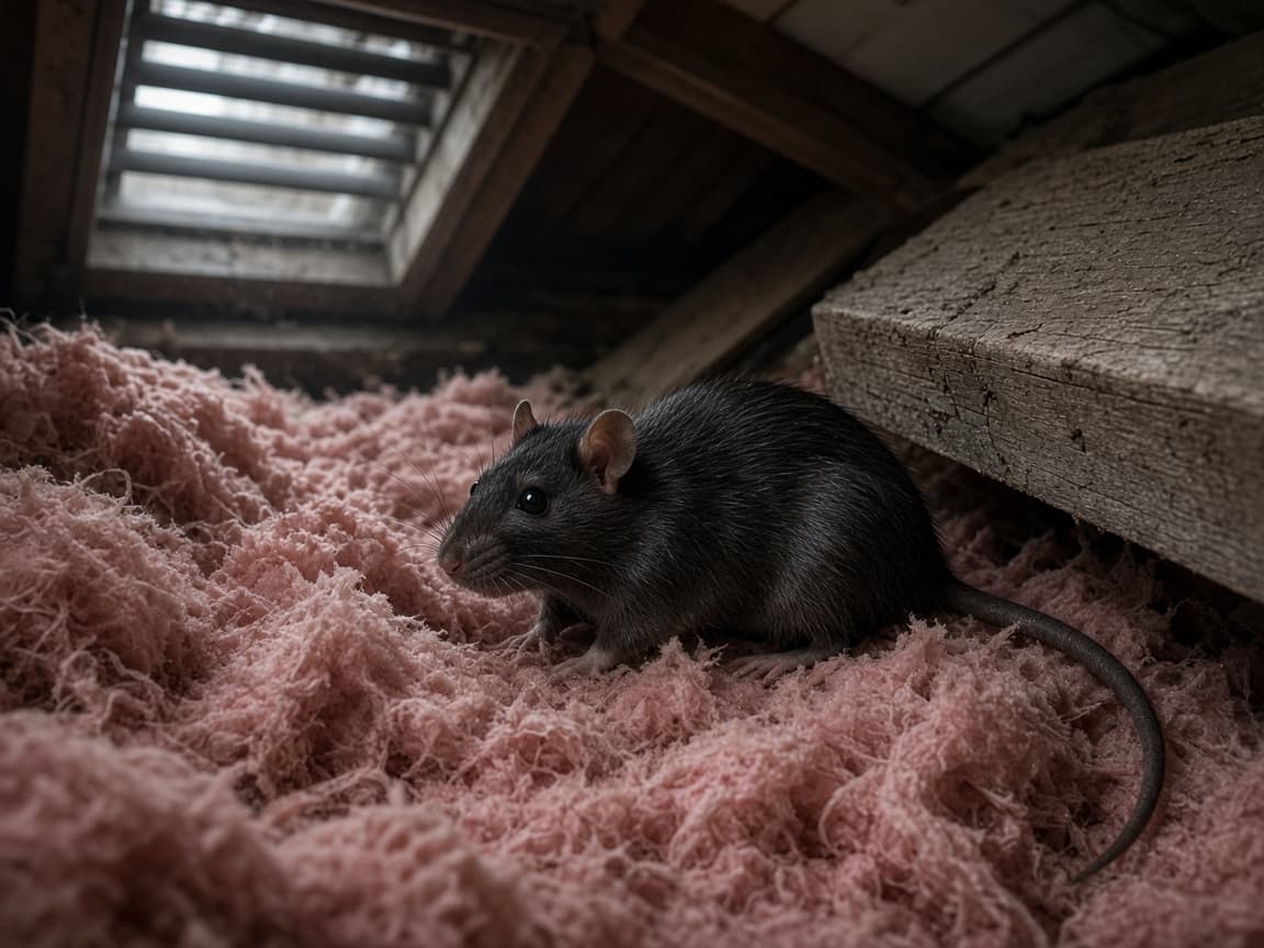 A roof rat in the attic insulation of a Central Florida home