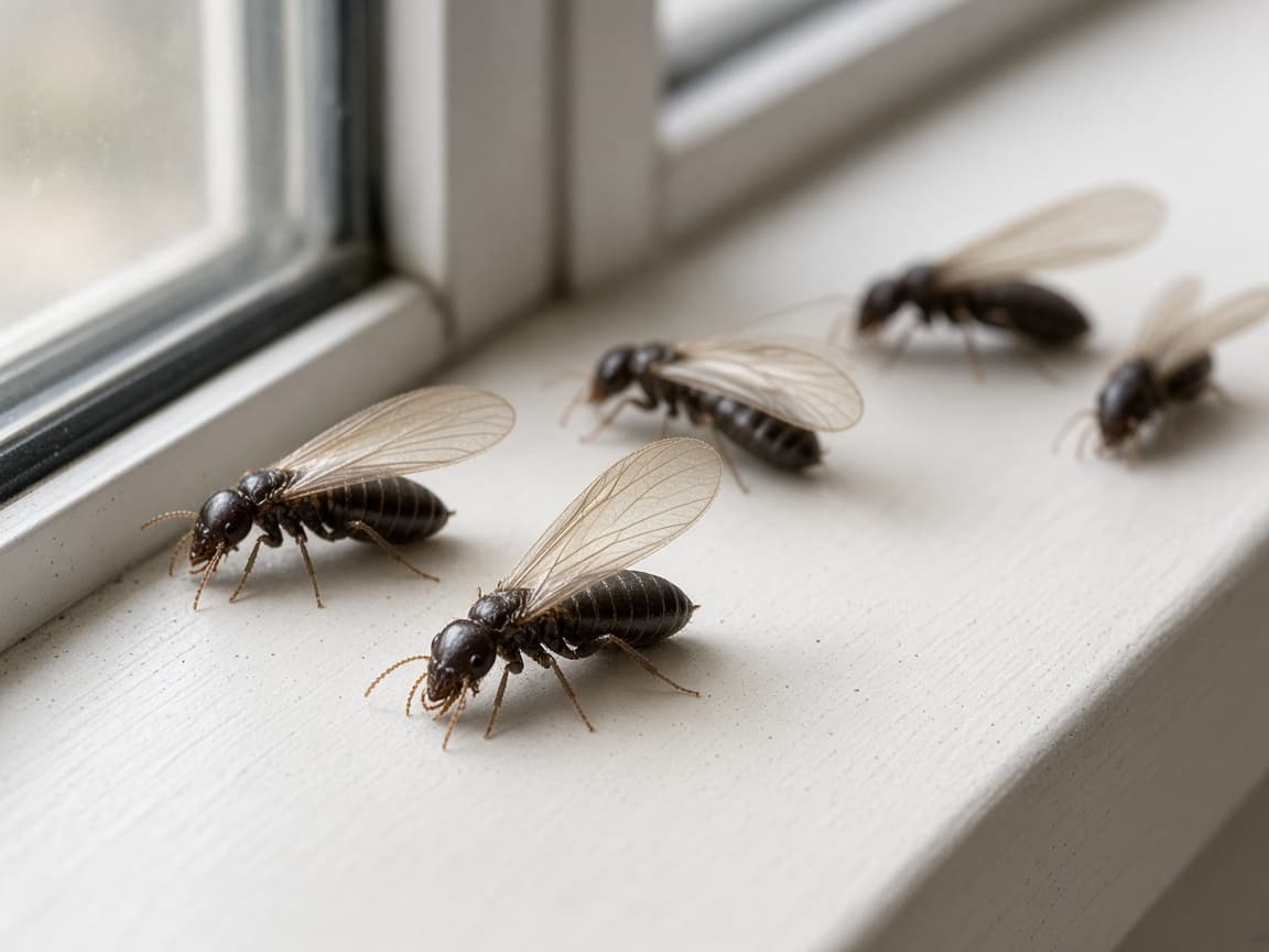 Winged termite swarmers on an interior windowsill