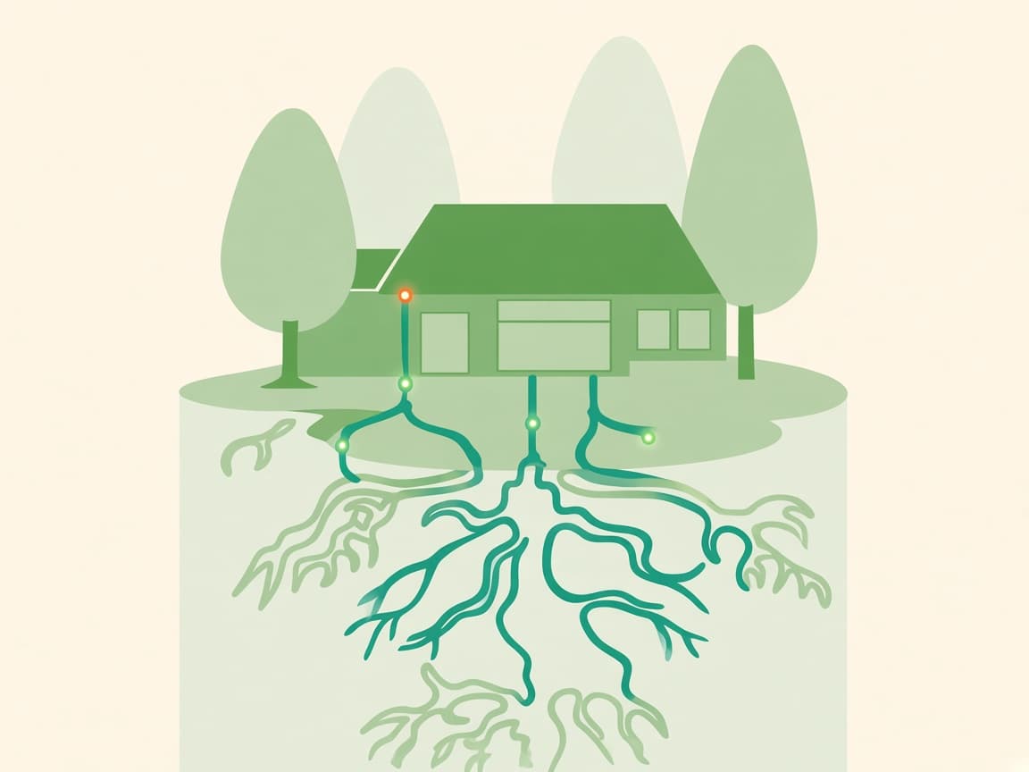 Illustration of a Central Florida home showing where subterranean termites enter — through the roofline, windows, pipe penetrations, and foundation cracks, with colony tunnels beneath the soil
